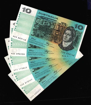 $99 • Buy 1990 LOT Of  $10 X 5 CIRCULATED NOTES..FRASER/HIGGINS..aEF Or BETTER..NO RESERVE