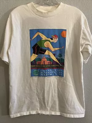 Vintage 90s 1991 Los Angeles Marathon Mercedes Benz Official T-Shirt L Herlin LA • $35