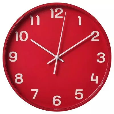 Wall Clock Ikea PLUTTIS Silent Low Voltage Red 28cm NEW • £12.91