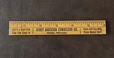 Vintage Dewey Anderson Commission Co Livestock Ohama Advertising 6” Wood Ruler • $12.95