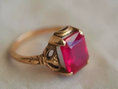 3Ct Emerald Cut Lab Created Ruby Vintage Engagement Ring 14K Rose Gold Plated • $77.03