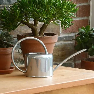 Indoor Watering Can Silver Coloured Metal Galvanised Steel 1.1L Narrow Spout UK • £14.99