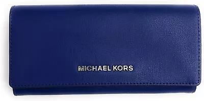 Michael Kors Jet Set Travel Large Carryall Wallet Saffinao Leather Cobalt Blue • $114.99