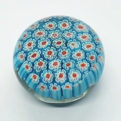 Vintage Italian Murano Blue White Red Millefiori Art Glass Paperweight • $29.99