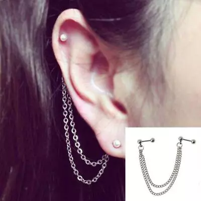 £3.04 • Buy 1Pc Punk Ball Stud Cartilage Ear Cuff Wrap Double Chain Piercing Unisex Earring