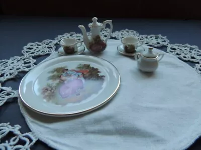 Miniature Tea Set Victorian Scene Childs Porcelain 9 Pc • $19.99