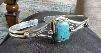 Nice Blue Copper Turquoise Gemstone 925 Sterling Silver Handmade Bracelet Cuff • $17.67