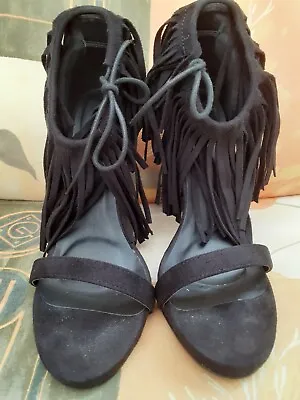 £5 • Buy Ladies Black Suedelike High Heel Open Toe Shoes With Frill Size 5 From Misguided