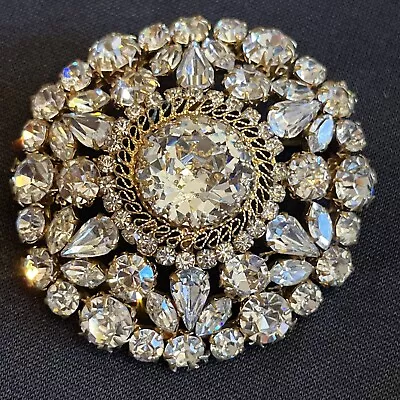 Vintage Huge Made In Austria Prong Set Faceted Crystal Rhinestone Brooch Sparkly • $79.99