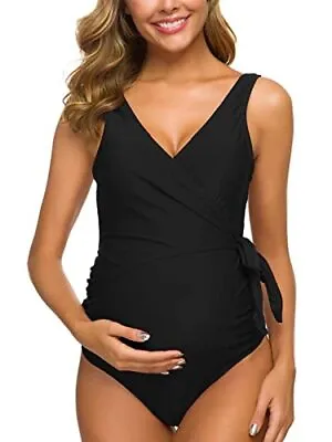 Tempotrek Maternity Swimsuit One Piece Elegant V Neck Pregnancy Swimwear Tie • $7.99