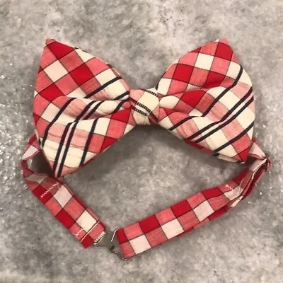 Vintage Resilio Bow Tie Self Tie Red Plaid Mens 1960s 1970s Adjustable Hook • $22