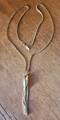 Vintage Monet Signed Gold Tone Box Chain Tassel Glossy Sleek Necklace 26  • $29.96