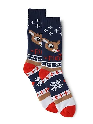 Rudolph Socks Crew The Red-Nosed Reindeer Christmas Thick Double Layer Men 10-12 • $5