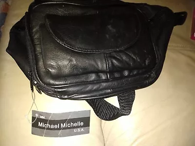 Vintage MIchael Michelle USA Genuine Leather Fanny Pack Waist Bag Black One Size • $28.99