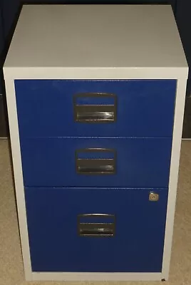 £24.99 • Buy 3 DRAWER, Under Desk Small Metal FILING CABINET, Lockable 67x40x40cm Silver/Blue
