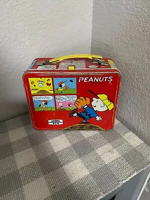 Vintage 1965 Peanuts Charlie Brown Snoopy Metal Lunchbox With Thermos • $40