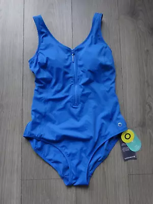 M&s Goodmove Blue Secret Slimming Zip Up Swimming Costume Size 10 • £21.99