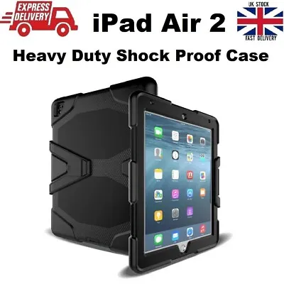 New Tough Military Heavy Duty Silicone Rubber Case Cover For IPad Air 2 BLACK • $19.85