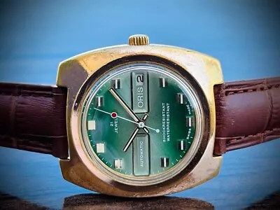 Vintage Oris Ultra Rare Green Dial Automatic 38mm Mens Swiss Watch • $735.71