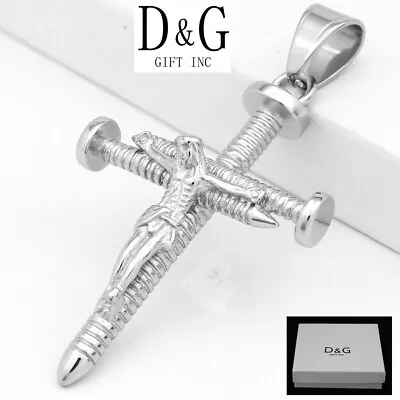 DG Men's Stainless SteelSilver JESUS CROSS.Nail Pendant Unisex Box • $13.99