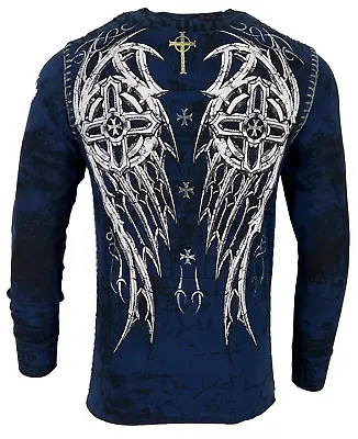 Archaic By Affliction Men's Thermal Shirt Spike Wings Cross Biker • $24.95
