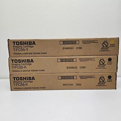 Toshiba T-FC55-K & T-FC55-Y TONER CARTRIDGES | GENUINE | 2 BLACK 1 YELLOW NEW • $200