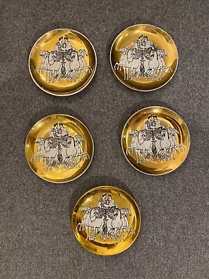 $279.99 • Buy FORNASETTI Milano Roman Motif Plate 4  Coaster Round Gold Set 5 