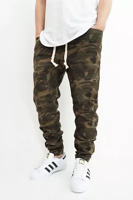 Men's Olive Camo Twill Drop Crotch Jogger Pants Size S-5xl *fast Shipping* • $25.98