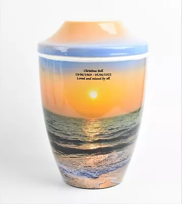 £59.99 • Buy Adult Large Cremation Ashes Iron Urn  Memorial Beach Sunset Fully Personalised