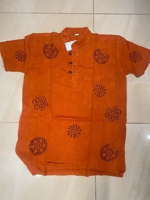 Orange Short Sleeve Festiavl/boho Shirt With Pattern Detailing (u1) • £7.99