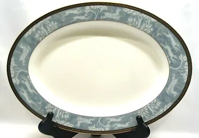 Mikasa Enchanted Forest Blue 15  Oval Platter Blue Rim Gold/Black Edge Beautiful • $68.79