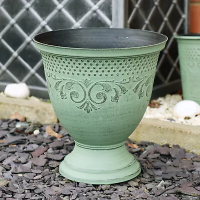 Patina Urn Planter Aged Green Plastic Round Classic Antique Baroque Flower Pot • £10