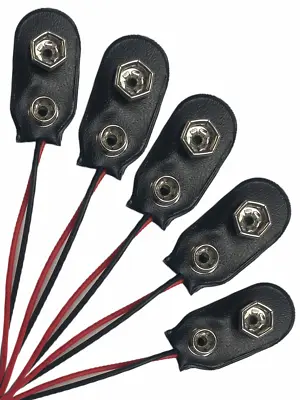 5 X PP3 9V Battery Snap Clip Plastic On Connector 145mm Cable Lead Snaps UK • £2.74