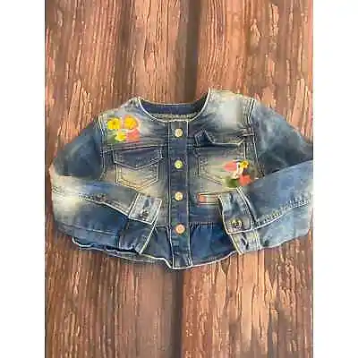 Mayoral Denim Jacket Cropped Embroidered Flowers Toddler 18 M Bleach Wash • $17