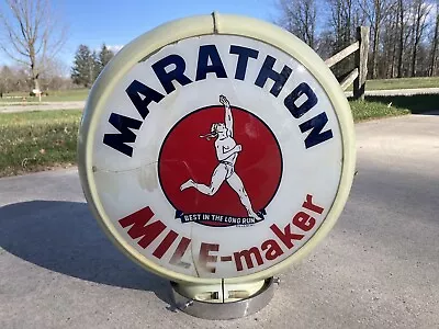 Vintage RARE Marathon MILE MAKER Gas Pump 1960s Globe Glass Sign Lens Decor Oil • $395