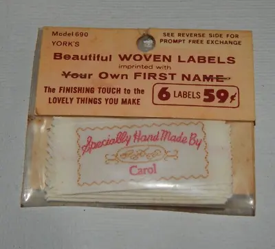 $6 • Buy Vintage 6 Woven Labels Personalized Specially Hand Made By Carol Tags NEW