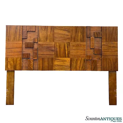 Mid-Century Brutalist Lane Staccato Walnut Queen Headboard • $1100