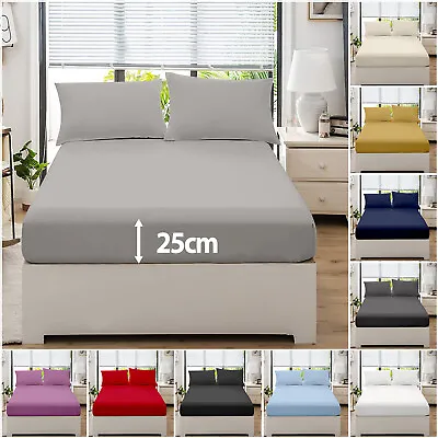£7.99 • Buy 25 Cm Full Fitted Sheet Extra Deep Elastic Bed Sheets Single Double King Size
