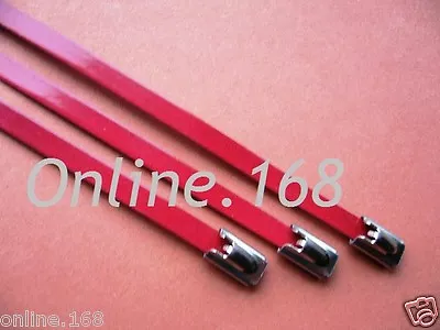 £4.69 • Buy Black / Red PVC Coated Stainless Steel Cable Ties Marine Grade Exhaust Wrap Ties