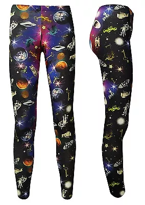 Unique Space Galaxy Universe Space Ship Planets Angel Statues Printed Leggings • £19.99