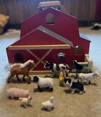 Melissa And Doug Large Fold And Go Wooden Barn & Animals #784 Rare • $50