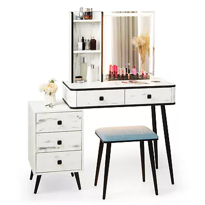 $297.99 • Buy Giantex Dressing Table Stool Set W/ Makeup Vanity Mirror Storage Drawer White