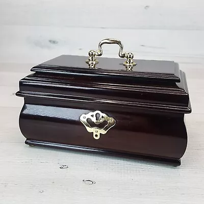 Vintage Glossy Dark Wood Jewelry Box Chest W/ Gold Metal Hardware 1993 Korea • $39.99