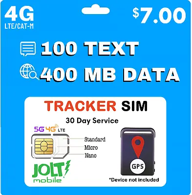 $7 Jolt Mobile AT&T Tracker SIM Card For Kids Pet Car GPS Tracking 5G 4G LTE  • $7