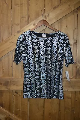 LuLaRoe Women's Size Medium Fitted Gigi Top Black Silver Iridescent Sequins NWT • $15.75