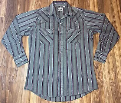 Vintage Ely Cattleman Mens Western Pearl Snap Shirt Striped Long Sleeve Medium • $17.99