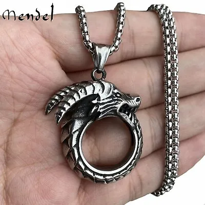 MENDEL Mens Gothic 3D Dragon Head Ring Pendant Necklace Stainless Steel Chain • $11.99