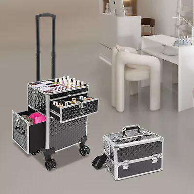 4 In 1 Professional Makeup Train Case Rolling Cosmetic Trolley Beauty Travel Box • $118.75