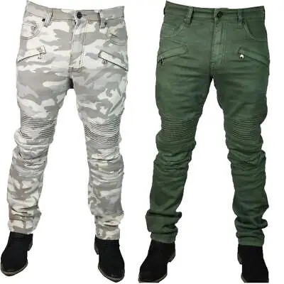 Men's Straight Leg Camo Jeans Casual Summer Lightweight Work Pants Plain Trouser • £14.99