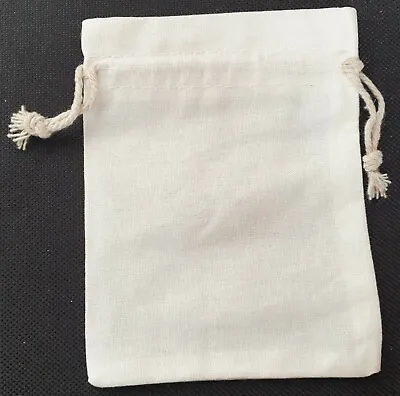 NEW Off White 100% Cotton Drawstring Gift Bag 13x10cm Wedding Jewellery Party • £2.49